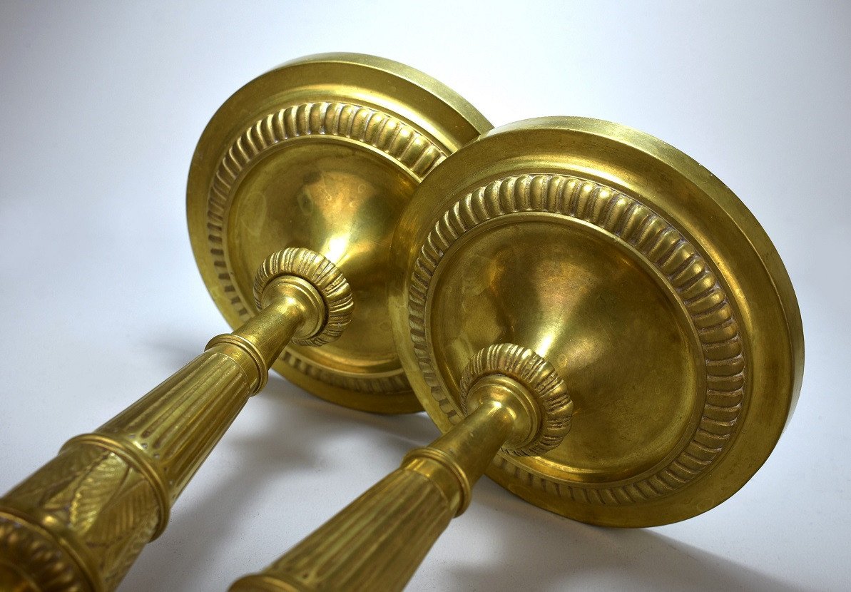 Pair Of Bronze Candlesticks. 19th Century-photo-6