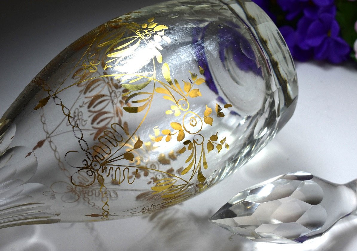 Large Golden Crystal Decanter. Baccarat 19th Century-photo-3