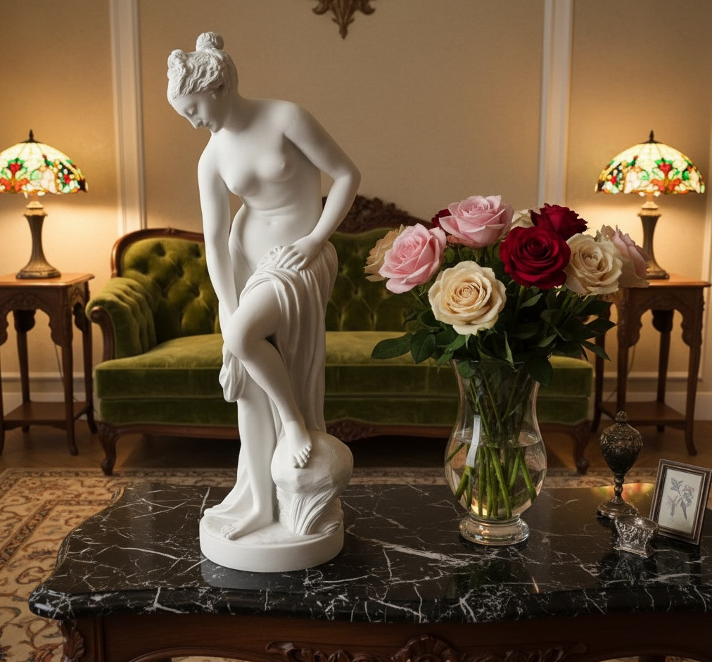 Grande Sculpture En Biscuit De Porcelaine "la Baigneuse". 