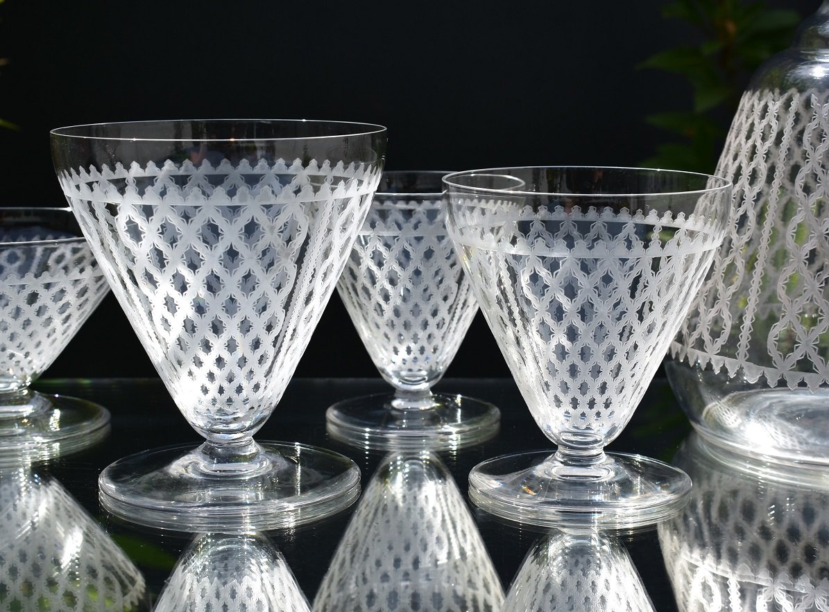 Baccarat "Alhambra / Bruxelles" Grand service en cristal gravé avec 2 carafes-photo-2