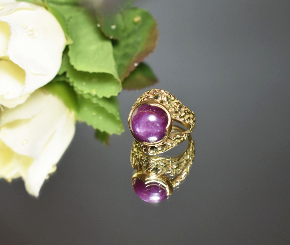 Bague En Or Avec Rubis étoilé-photo-3