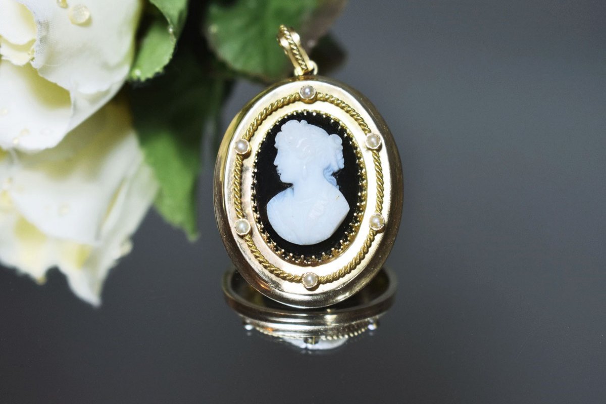 Pendentif Or Avec Camée Agate 19eme-photo-2