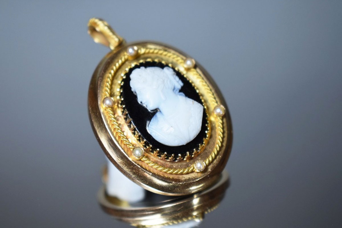 Pendentif Or Avec Camée Agate 19eme-photo-2