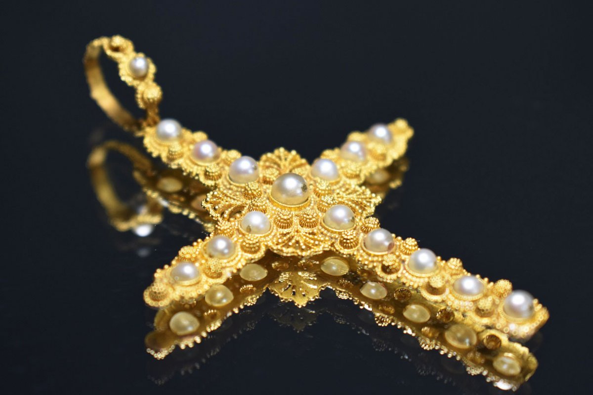 Large Cross In Gold And Pearls-photo-3