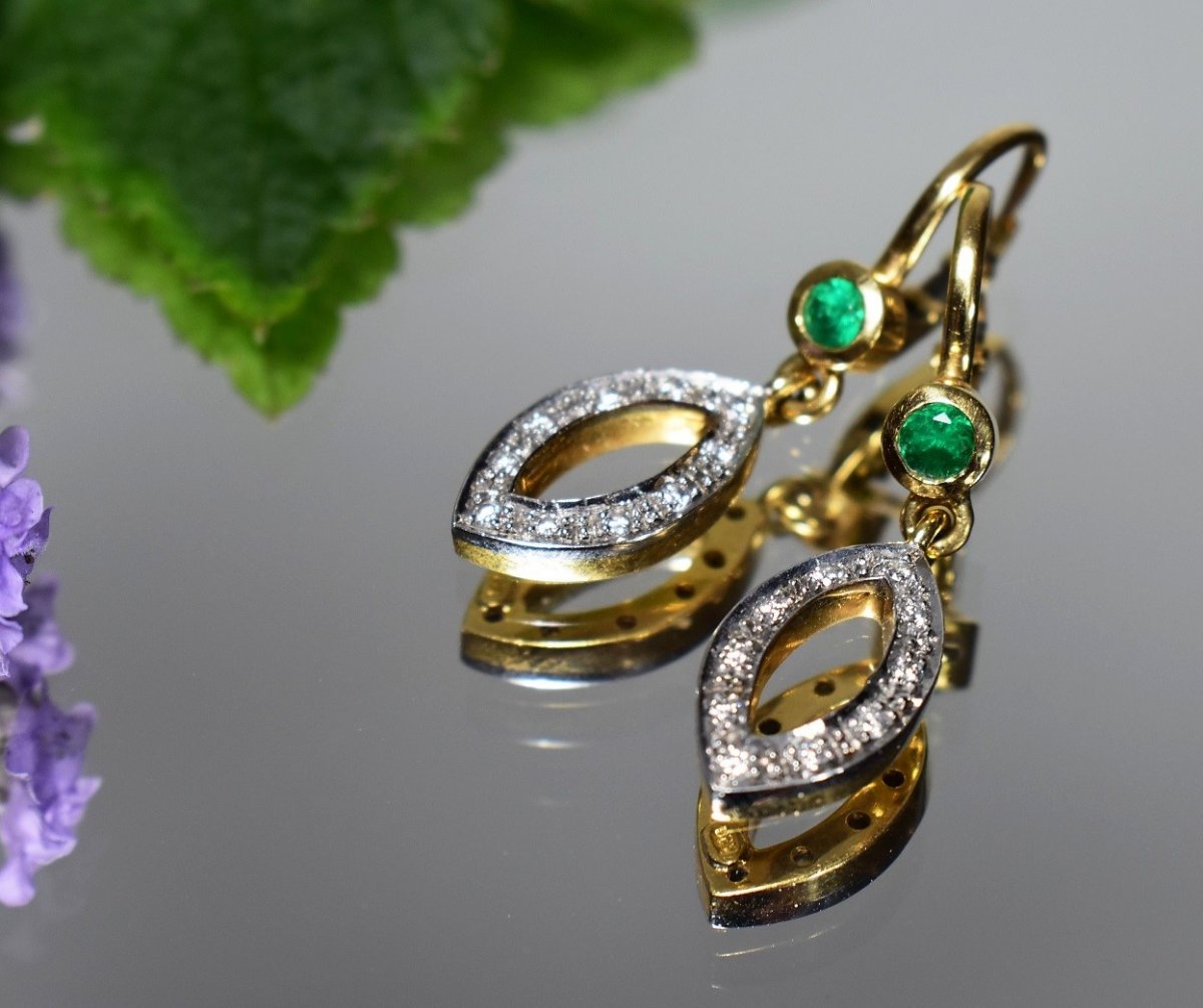 Boucles d'Oreilles  Or Emeraude Diamants-photo-2