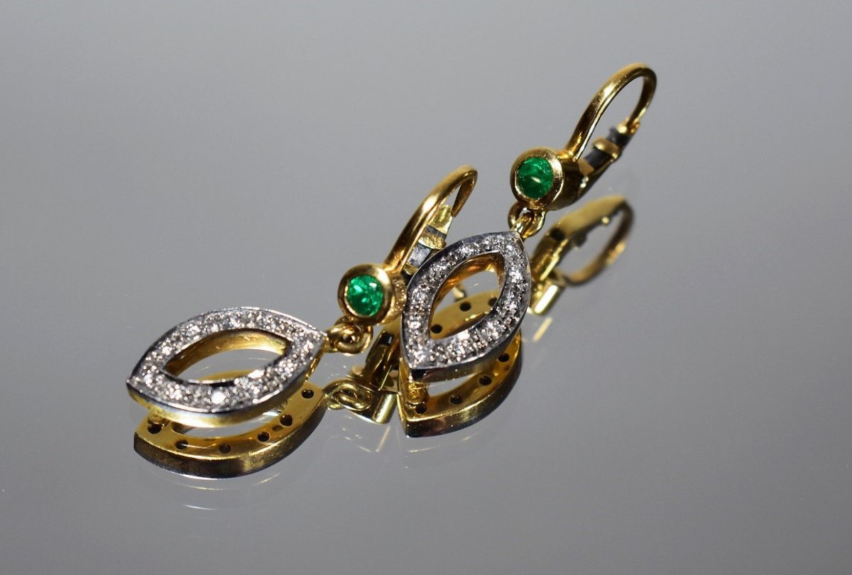 Boucles d'Oreilles  Or Emeraude Diamants-photo-3