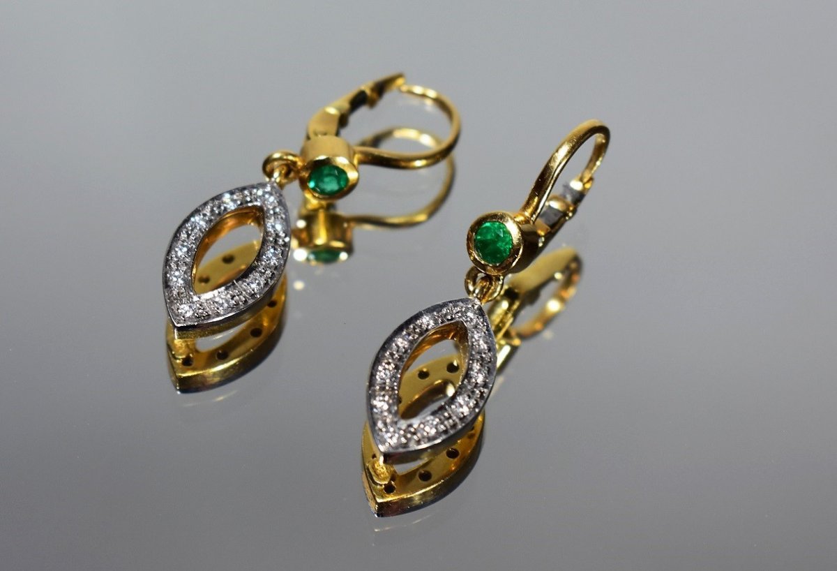 Boucles d'Oreilles  Or Emeraude Diamants-photo-4