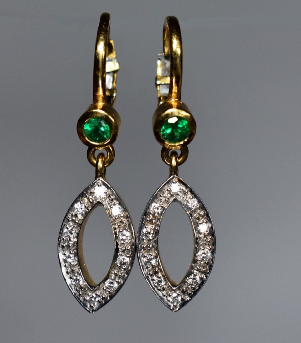 Boucles d'Oreilles  Or Emeraude Diamants-photo-1