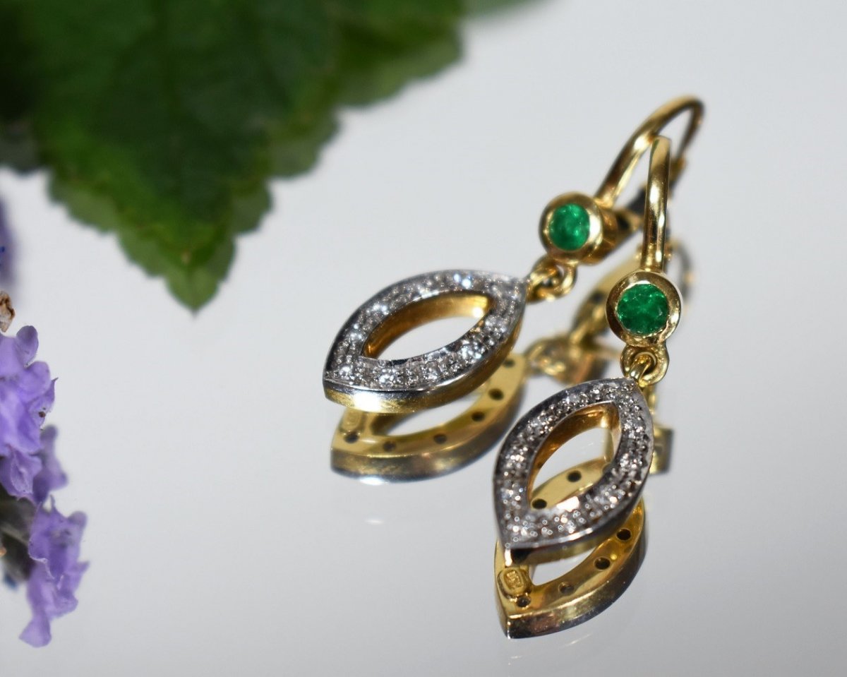 Boucles d'Oreilles  Or Emeraude Diamants