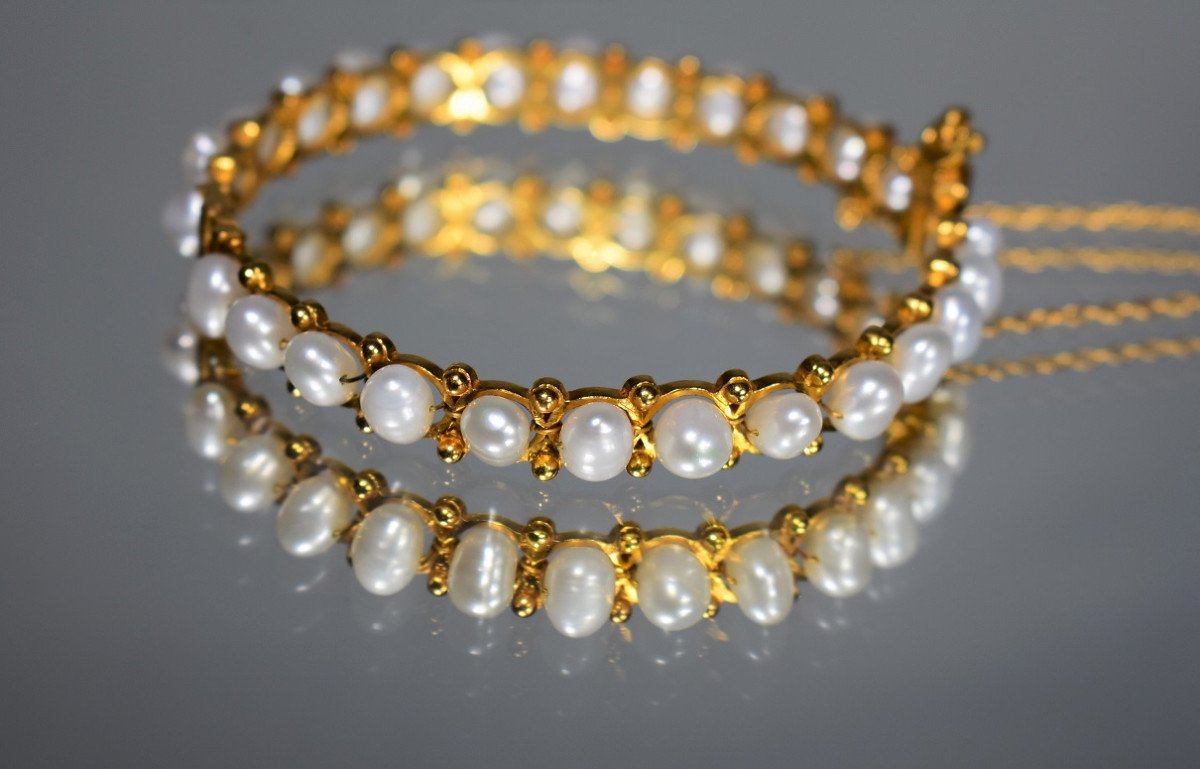 Bracelet Rigide Vintage En Or Et Perles-photo-1