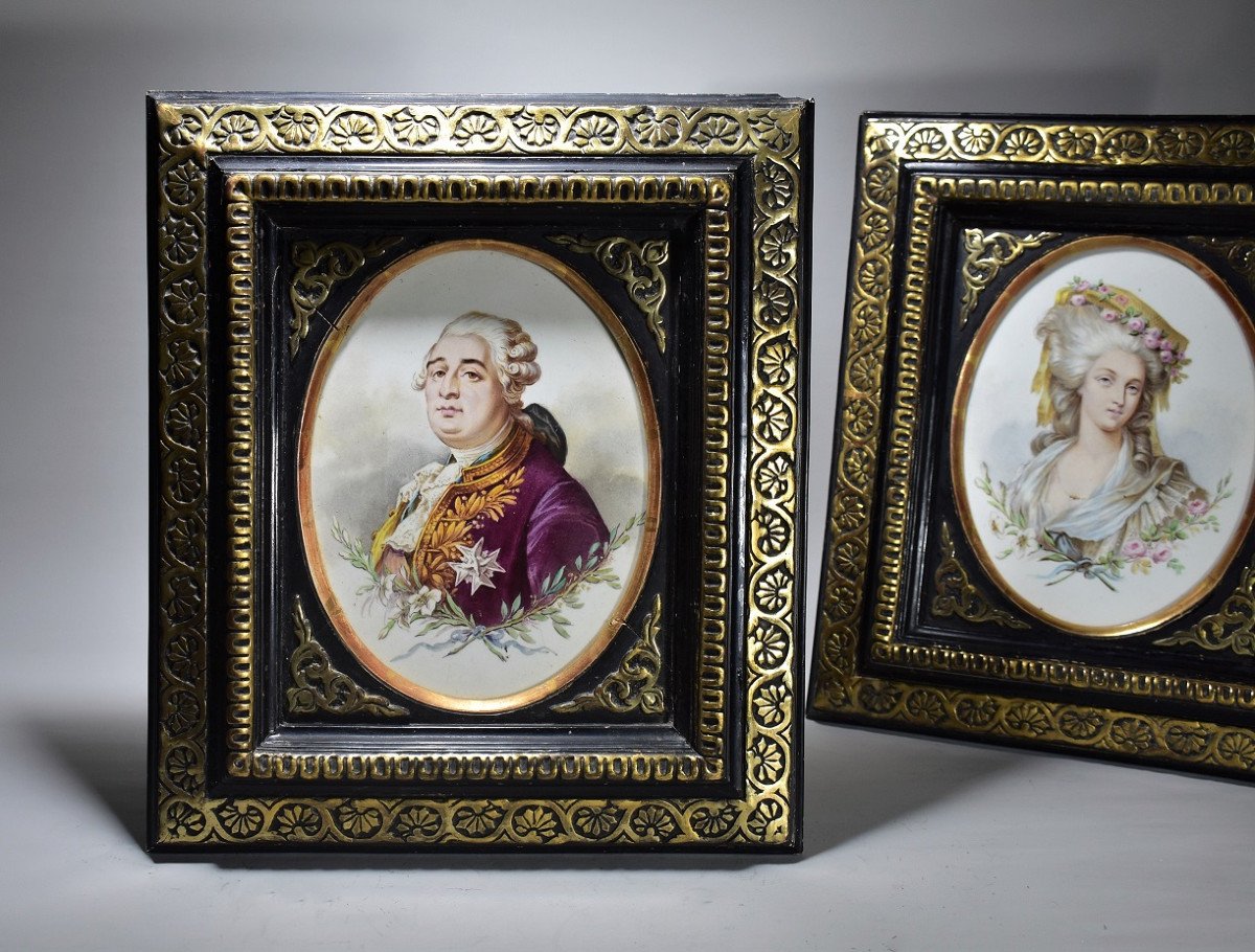 Pair Of Faience Plate Marie-antoinette And Louis XVI 19th-photo-2