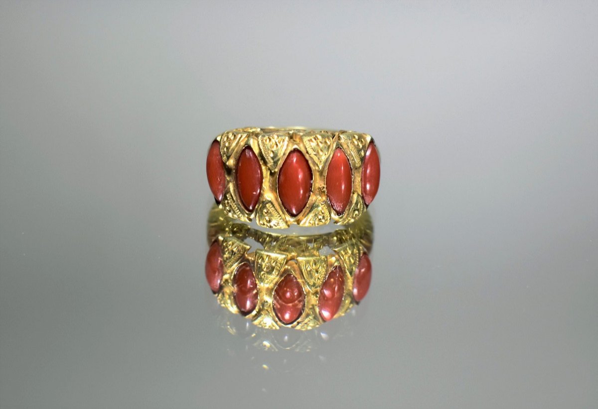 Golden Silver And Coral Ring-photo-2