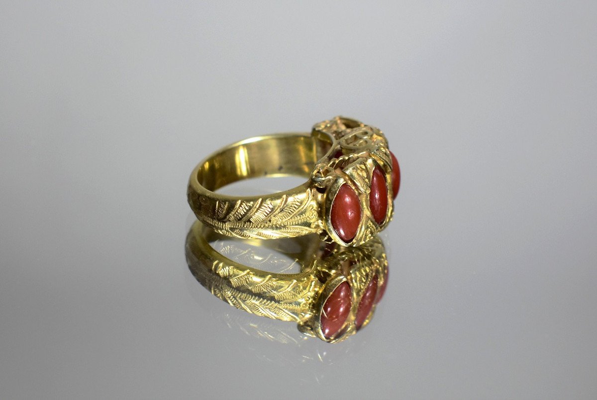 Golden Silver And Coral Ring-photo-4