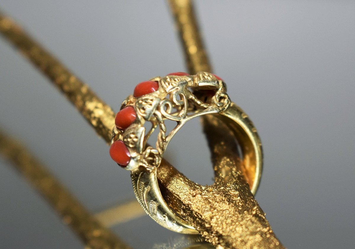 Golden Silver And Coral Ring-photo-2