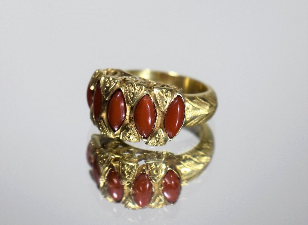 Golden Silver And Coral Ring-photo-5