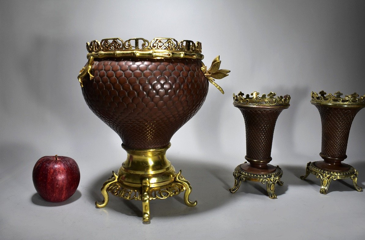 Garniture En Bronze Patiné Et Doré.napoleon III-photo-3