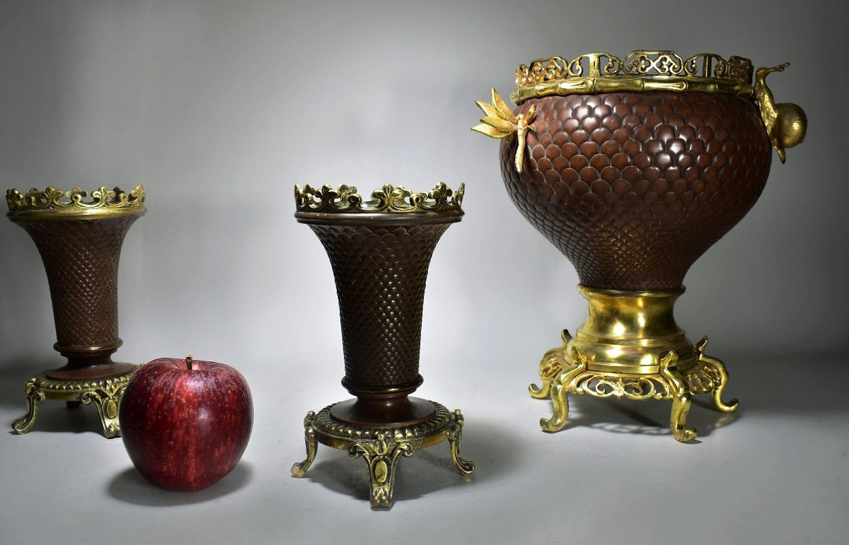 Garniture En Bronze Patiné Et Doré.napoleon III-photo-4