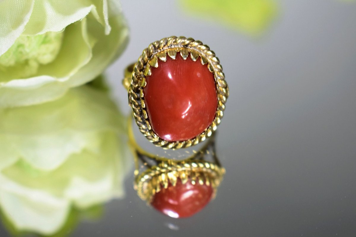Bague En Argent Doré Et Corail-photo-3
