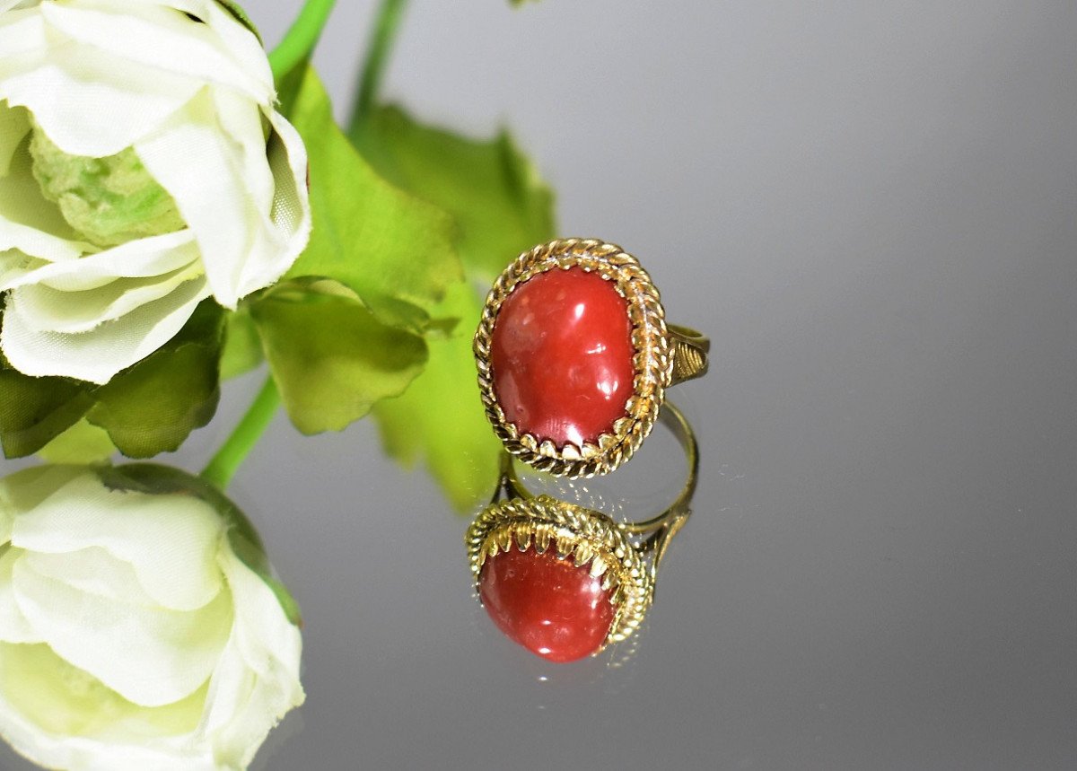 Bague En Argent Doré Et Corail-photo-4