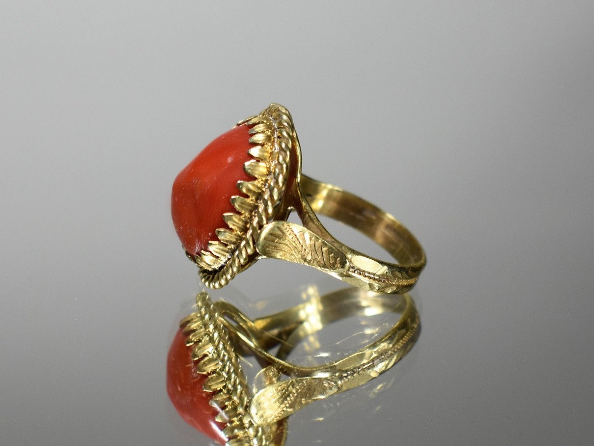 Bague En Argent Doré Et Corail-photo-3