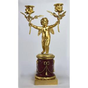 Candelabra Early XIXth With Angel In Gilt Bronze