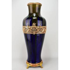 Large Earthenware And Gilt Bronze Vase. Late 19th Century