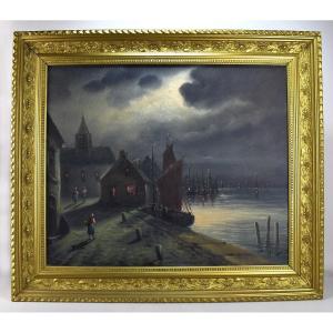 Paint. The Evening Quay. Lucien Henry. Nineteenth Century