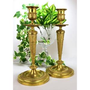 Pair Of Bronze Candlesticks. 19th Century