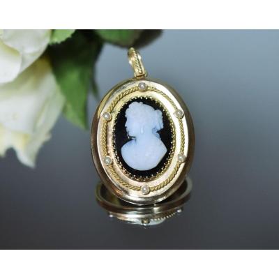 Pendentif Or Avec Camée Agate 19eme