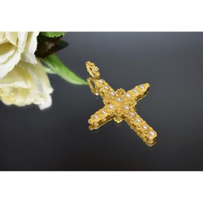Grande Croix En Or Et Perles