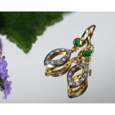 Boucles d'Oreilles  Or Emeraude Diamants