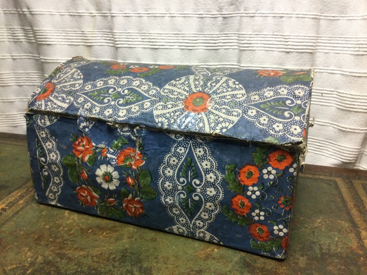 Cardboard And Wallpaper Box, 19th Century-photo-4