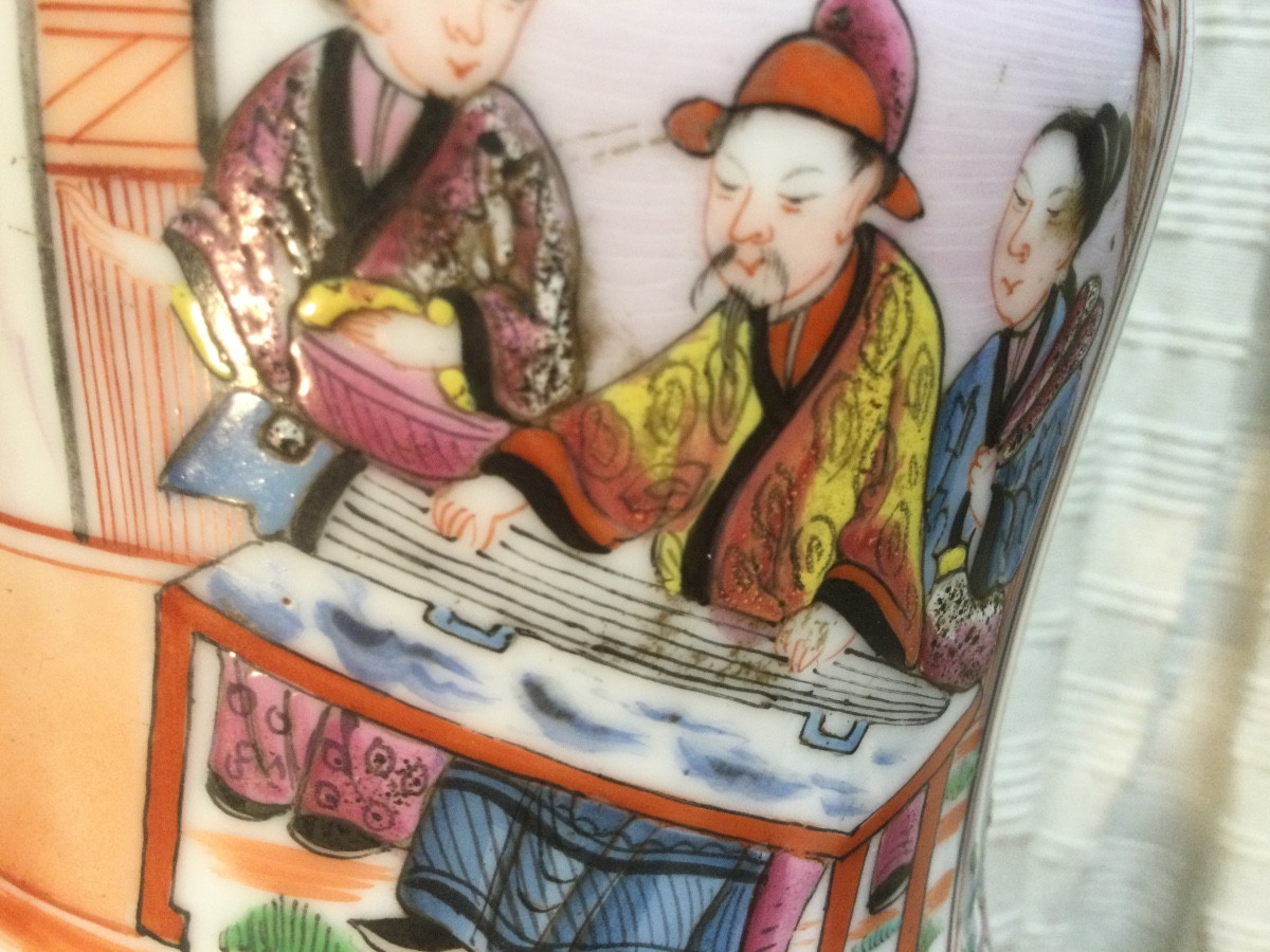 Lampe en porcelaine décorée au chinois, époque 19ème siècle.-photo-4