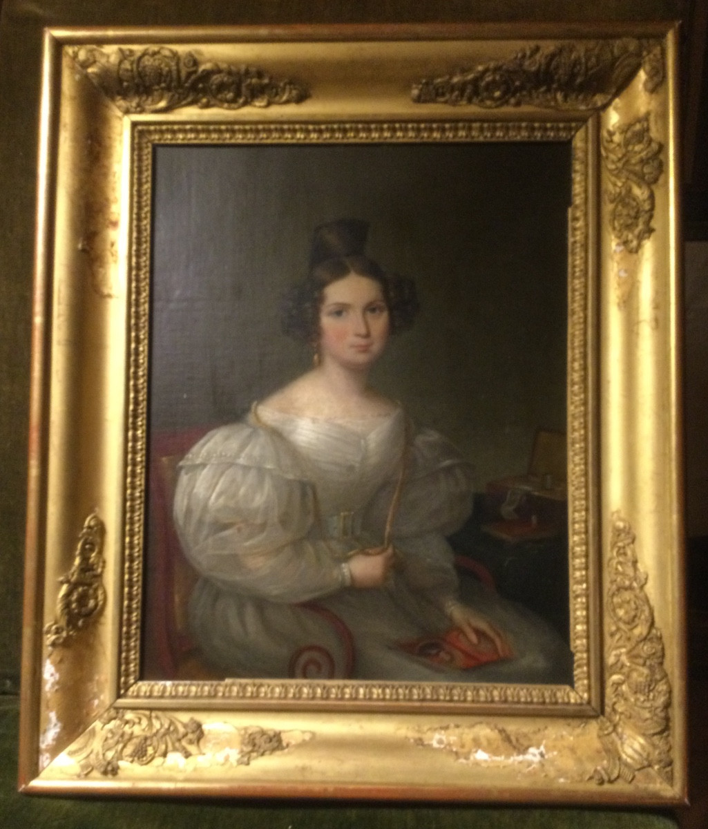 Portrait Romantique, huile sur carton toilé, vers 1830.-photo-2
