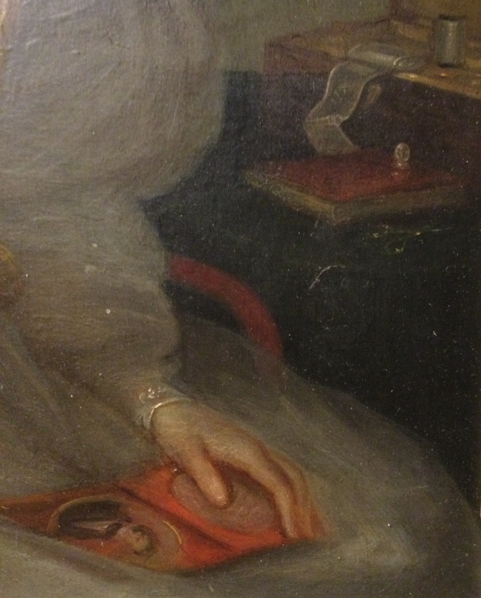 Portrait Romantique, huile sur carton toilé, vers 1830.-photo-1