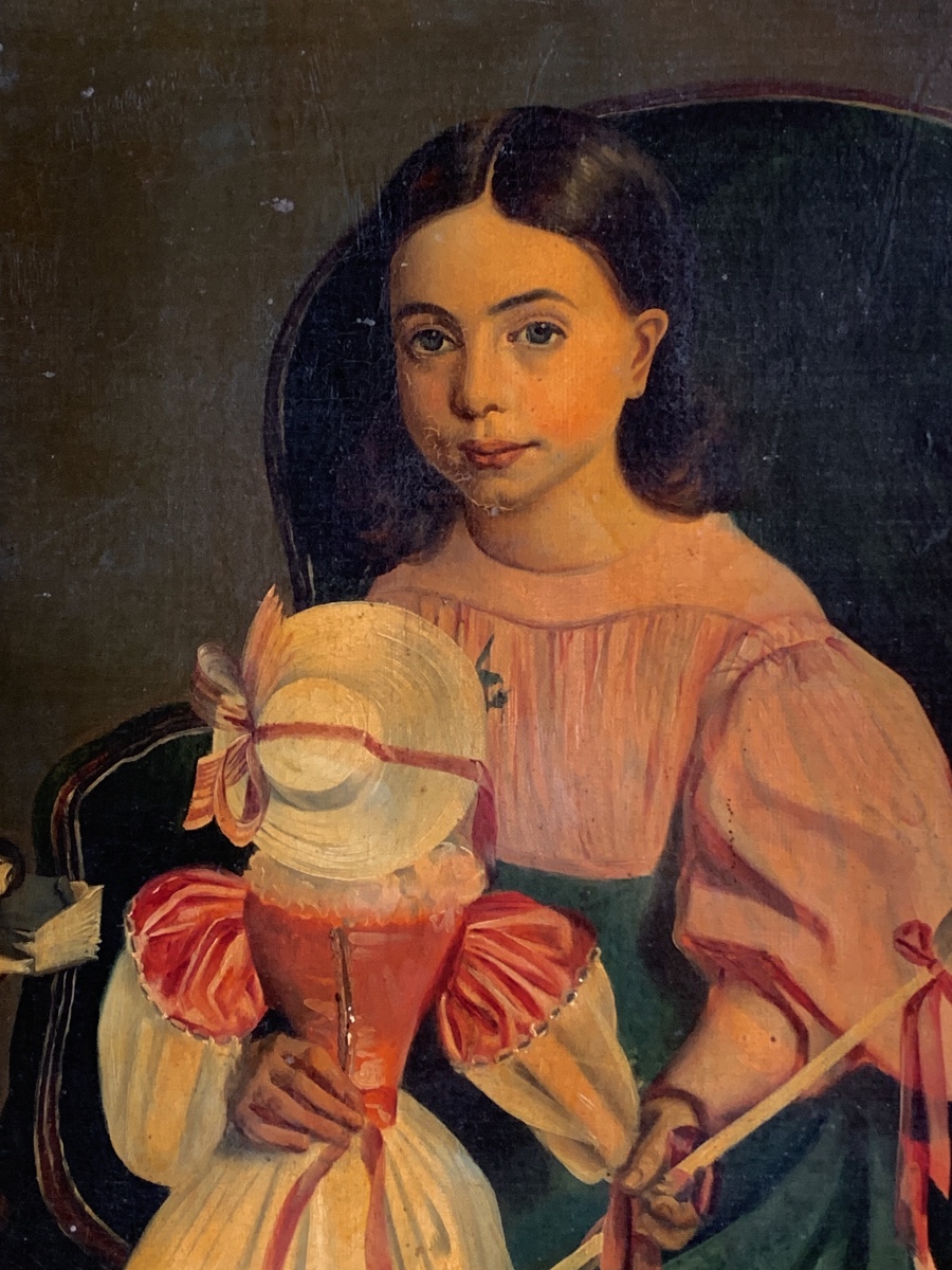 Portrait de petite fille avec ses poupées, huile sur toile, vers 1840-photo-2