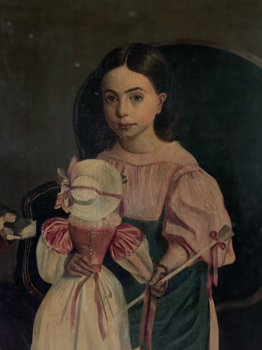 Portrait de petite fille avec ses poupées, huile sur toile, vers 1840-photo-3
