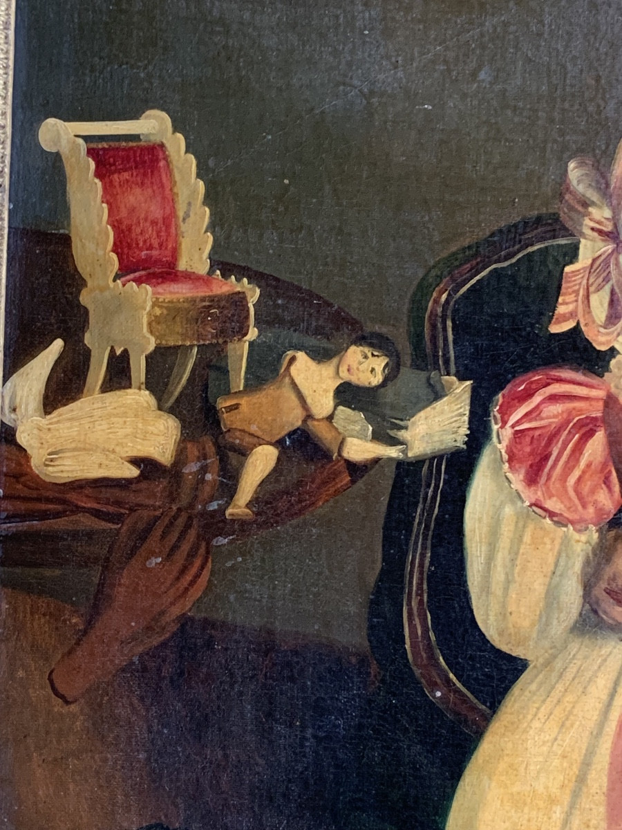Portrait de petite fille avec ses poupées, huile sur toile, vers 1840-photo-4