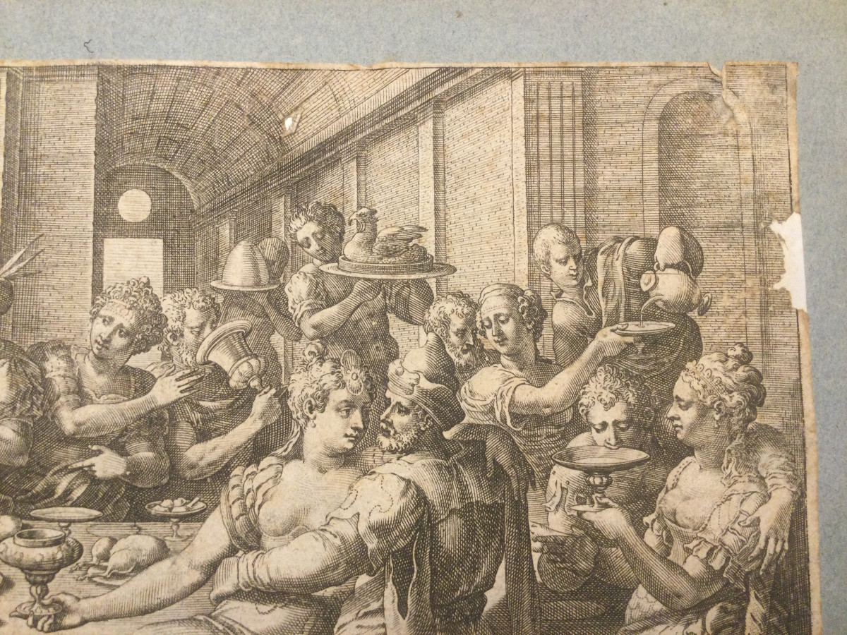 Scène de banquet d’après Marteen de Vos,  gravée par Johannes Sandler, 16 ème siècle-photo-2