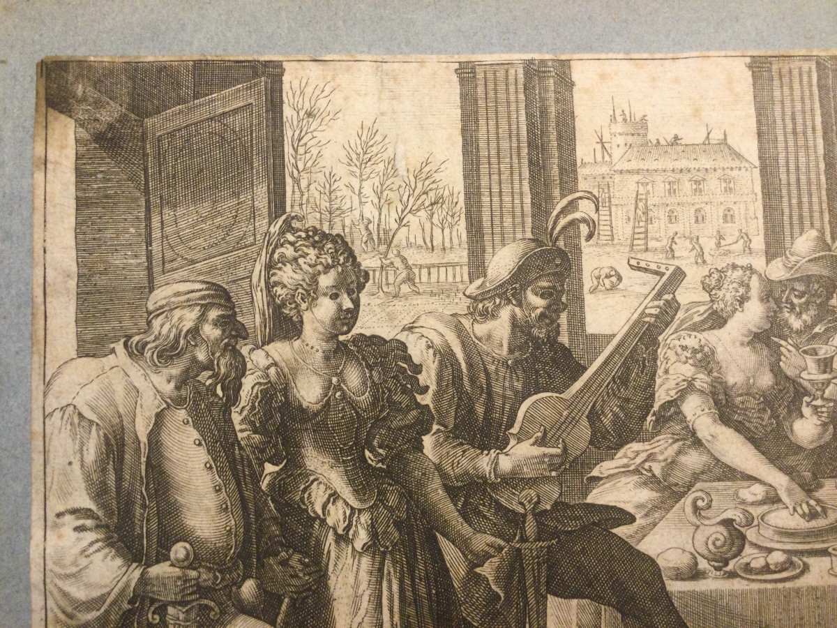 Scène de banquet d’après Marteen de Vos,  gravée par Johannes Sandler, 16 ème siècle-photo-4