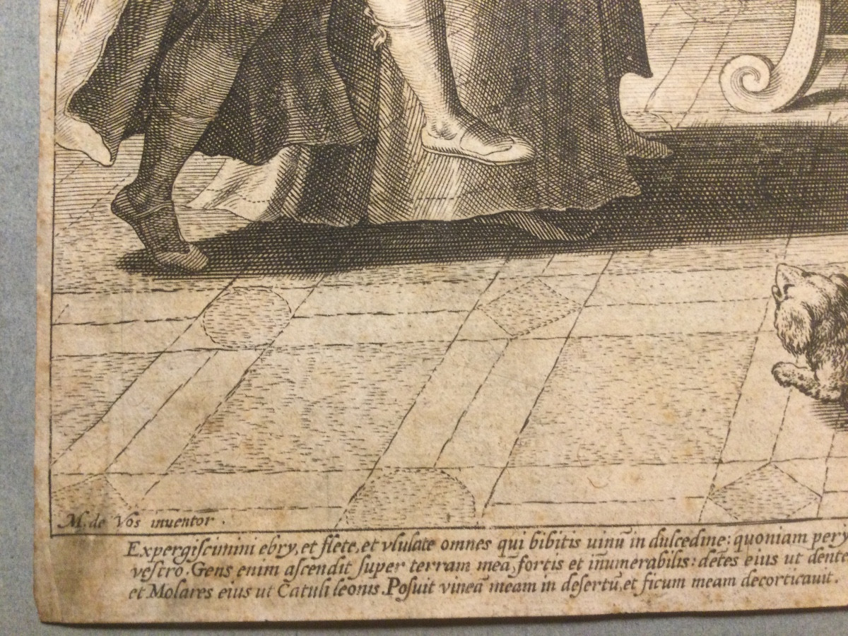 Scène de banquet d’après Marteen de Vos,  gravée par Johannes Sandler, 16 ème siècle-photo-1