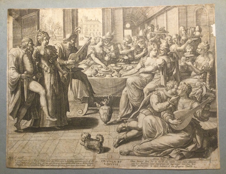 Scène de banquet d’après Marteen de Vos,  gravée par Johannes Sandler, 16 ème siècle