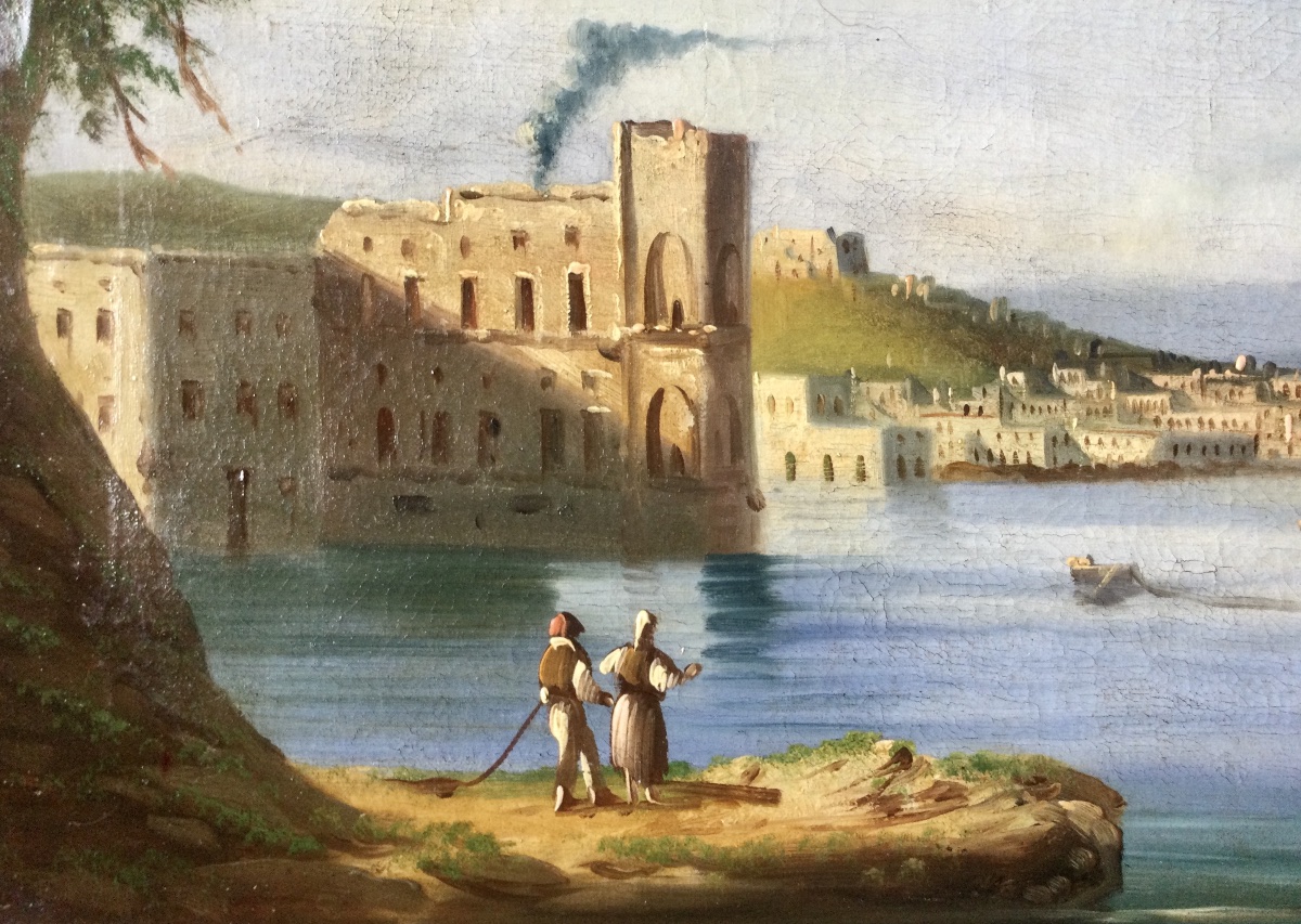 Vue du Vésuve, huile sur toile, 19ème siècle.-photo-3