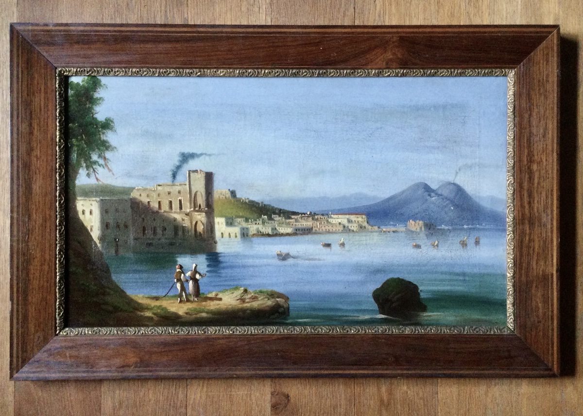 Vue du Vésuve, huile sur toile, 19ème siècle.