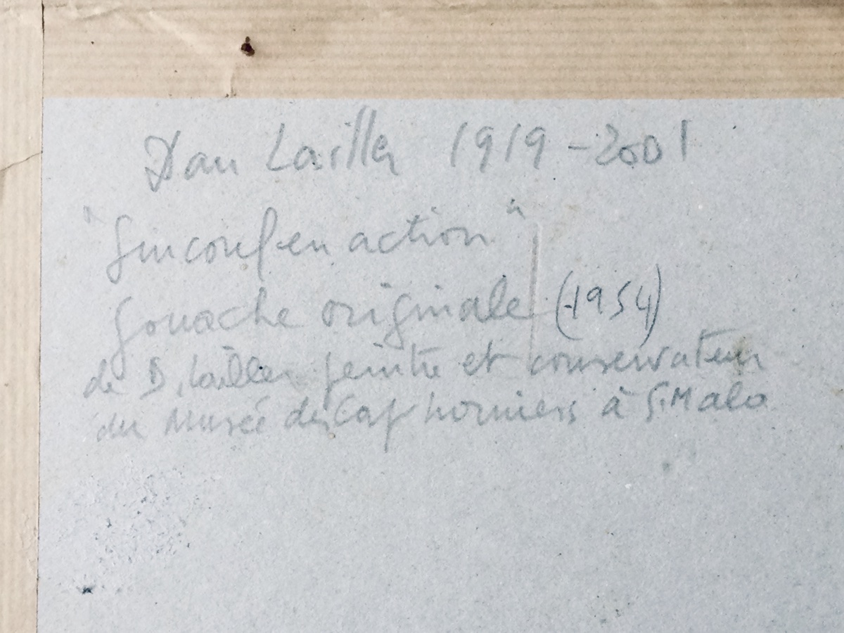 Surcouf au Combat, gouache, Marine, Signée  Dan Lallier, 1954.-photo-3