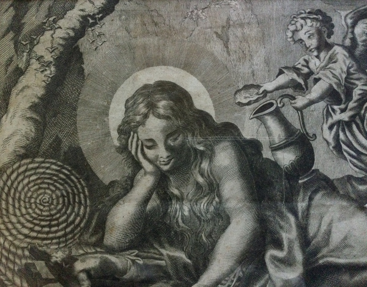 Gravure  populaire de Marie Madeleine, chez Basset à Paris. 18ème siècle.-photo-2