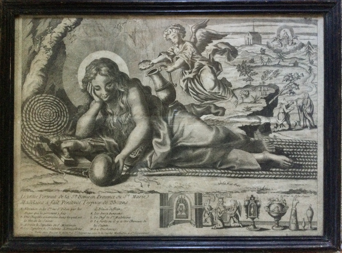 Gravure  populaire de Marie Madeleine, chez Basset à Paris. 18ème siècle.