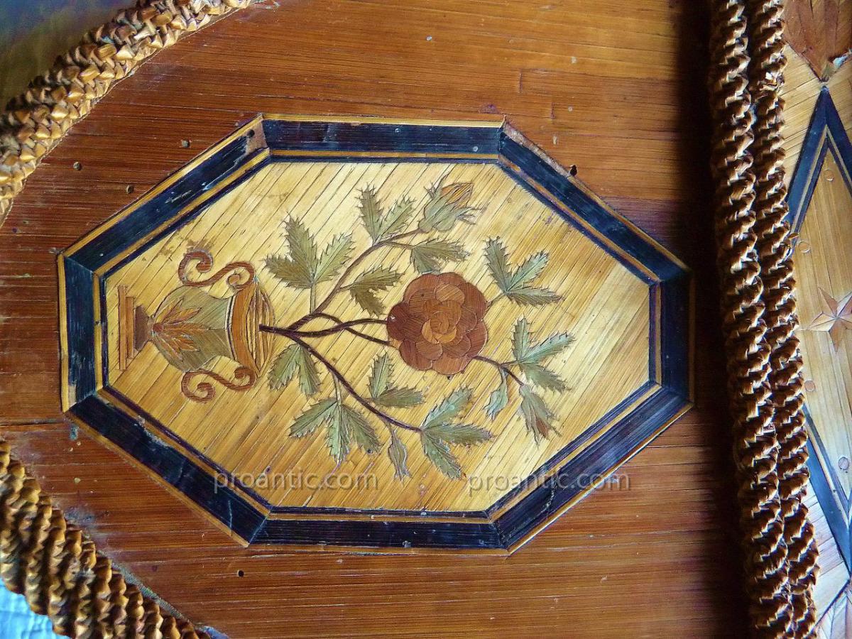 Basket, Marquetry Of Straw, 19th.-photo-3