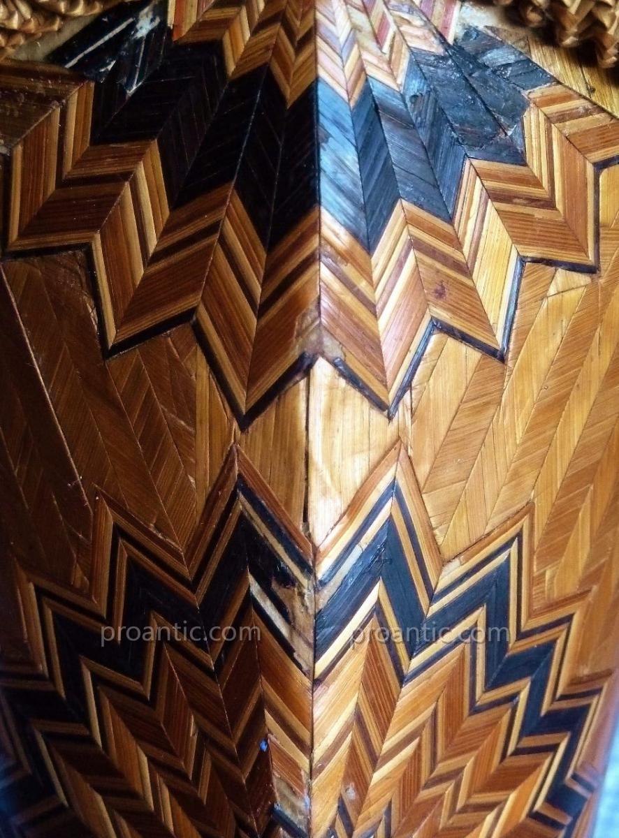 Basket, Marquetry Of Straw, 19th.-photo-3