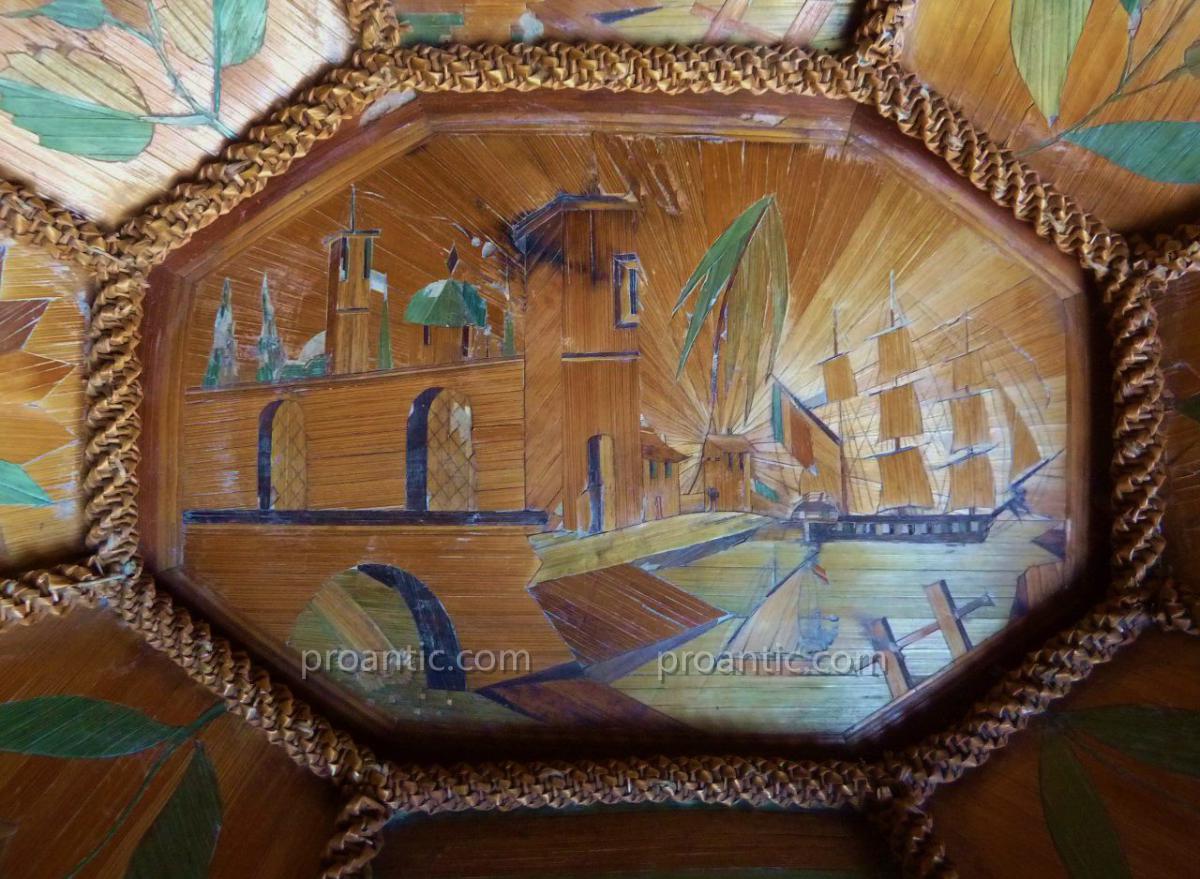 Corbeille, Marquetry Of Straw, 19th Century.-photo-2